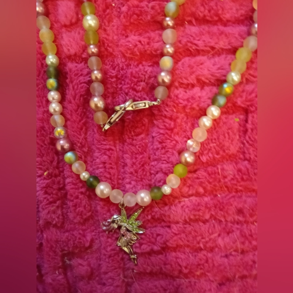 Elegant Multicolor Beaded Necklace with Fairy Pendant
